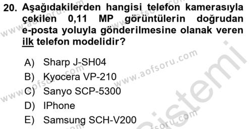  Sayısal Görüntüleme Teknolojileri Dersi 2023 - 2024 Yılı (Final) Dönem Sonu Sınavı 20. Soru