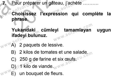 Fransızca 1 Dersi 2012 - 2013 Yılı (Vize) Ara Sınavı 7. Soru
