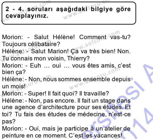 Fransızca 1 Dersi 2013 - 2014 Yılı (Final) Dönem Sonu Sınavı 2. Soru