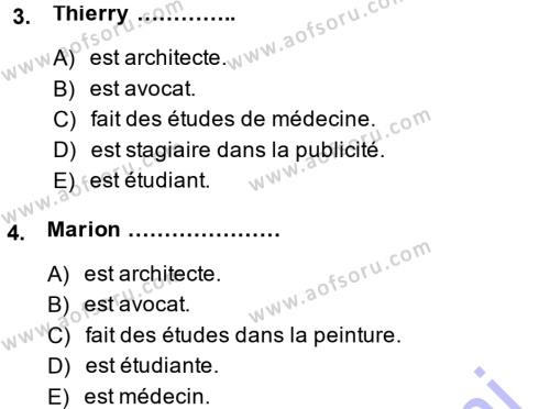 Fransızca 1 Dersi 2013 - 2014 Yılı (Final) Dönem Sonu Sınavı 4. Soru