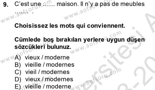 Fransızca 1 Dersi 2013 - 2014 Yılı Tek Ders Sınavı 9. Soru