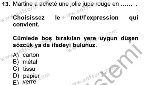 Fransızca 2 Dersi 2012 - 2013 Yılı (Vize) Ara Sınavı 13. Soru