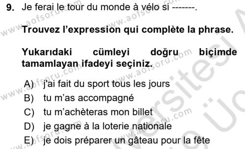 Fransızca 2 Dersi 2018 - 2019 Yılı 3 Ders Sınavı 9. Soru