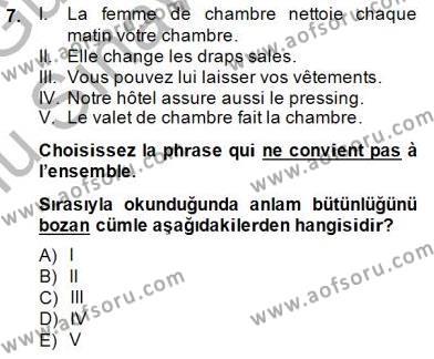 Turizm İçin Fransızca Dersi 2014 - 2015 Yılı (Final) Dönem Sonu Sınavı 7. Soru