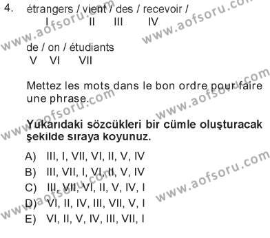 Fransızca 1 Dersi 2012 - 2013 Yılı Tek Ders Sınavı 4. Soru