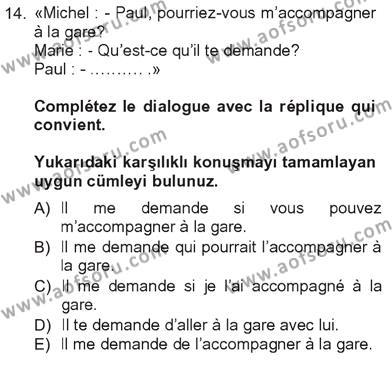 Fransızca 3 Dersi 2012 - 2013 Yılı Tek Ders Sınavı 14. Soru