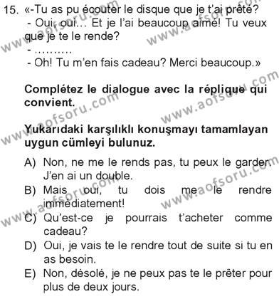 Fransızca 3 Dersi 2012 - 2013 Yılı Tek Ders Sınavı 15. Soru