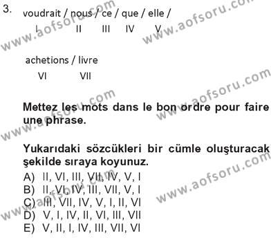 Fransızca 3 Dersi 2012 - 2013 Yılı Tek Ders Sınavı 3. Soru
