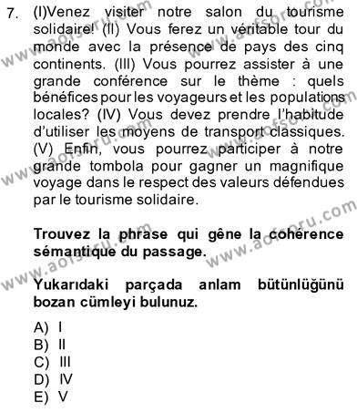 Fransızca 3 Dersi 2013 - 2014 Yılı (Vize) Ara Sınavı 7. Soru