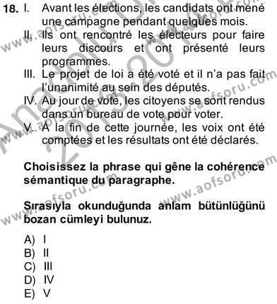 Fransızca 4 Dersi 2013 - 2014 Yılı (Vize) Ara Sınavı 18. Soru
