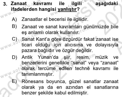 Temel Sanat ve Tasarım Eğitimi Dersi 2021 - 2022 Yılı (Vize) Ara Sınavı 3. Soru