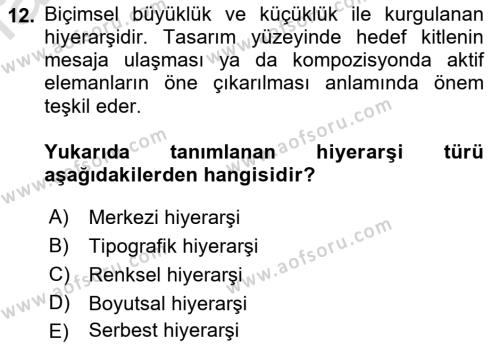 Temel Sanat ve Tasarım Eğitimi Dersi 2021 - 2022 Yılı (Final) Dönem Sonu Sınavı 12. Soru