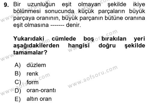 Temel Sanat ve Tasarım Eğitimi Dersi 2021 - 2022 Yılı (Final) Dönem Sonu Sınavı 9. Soru