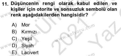 Temel Sanat ve Tasarım Eğitimi Dersi 2021 - 2022 Yılı Yaz Okulu Sınavı 11. Soru