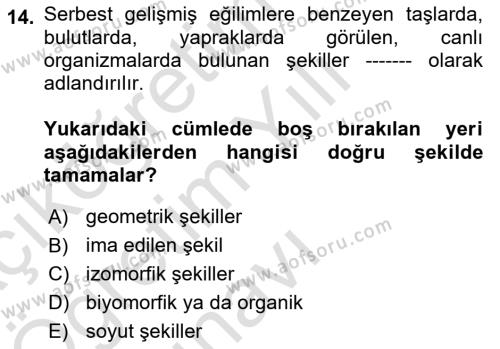 Temel Sanat ve Tasarım Eğitimi Dersi 2021 - 2022 Yılı Yaz Okulu Sınavı 14. Soru