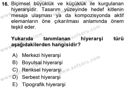 Temel Sanat ve Tasarım Eğitimi Dersi 2021 - 2022 Yılı Yaz Okulu Sınavı 16. Soru