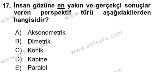 Temel Sanat ve Tasarım Eğitimi Dersi 2021 - 2022 Yılı Yaz Okulu Sınavı 17. Soru