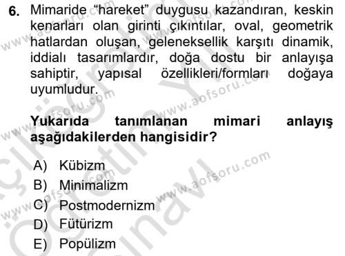 Temel Sanat ve Tasarım Eğitimi Dersi 2021 - 2022 Yılı Yaz Okulu Sınavı 6. Soru