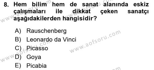 Temel Sanat ve Tasarım Eğitimi Dersi 2021 - 2022 Yılı Yaz Okulu Sınavı 8. Soru
