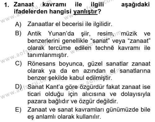 Temel Sanat ve Tasarım Eğitimi Dersi 2022 - 2023 Yılı (Vize) Ara Sınavı 1. Soru