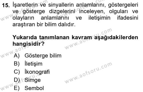 Temel Sanat ve Tasarım Eğitimi Dersi 2022 - 2023 Yılı (Vize) Ara Sınavı 15. Soru