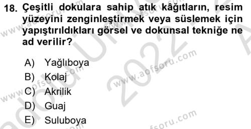 Temel Sanat ve Tasarım Eğitimi Dersi 2022 - 2023 Yılı (Vize) Ara Sınavı 18. Soru