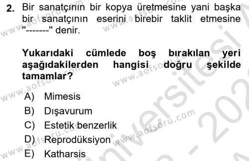 Temel Sanat ve Tasarım Eğitimi Dersi 2022 - 2023 Yılı (Vize) Ara Sınavı 2. Soru