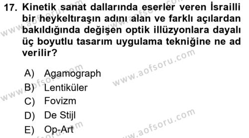 Temel Sanat ve Tasarım Eğitimi Dersi 2022 - 2023 Yılı (Final) Dönem Sonu Sınavı 17. Soru