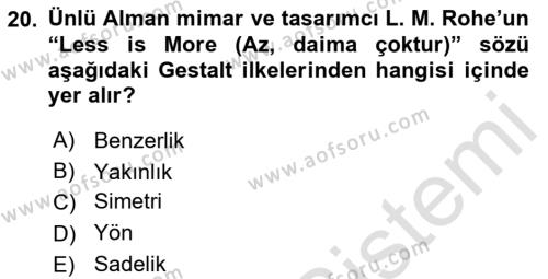 Temel Sanat ve Tasarım Eğitimi Dersi 2022 - 2023 Yılı (Final) Dönem Sonu Sınavı 20. Soru