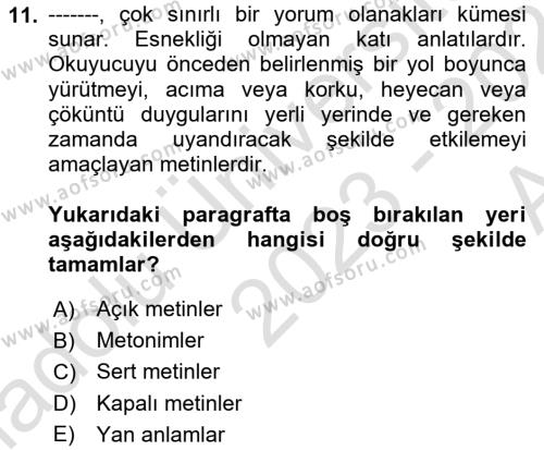 Temel Sanat ve Tasarım Eğitimi Dersi 2023 - 2024 Yılı (Vize) Ara Sınavı 11. Soru