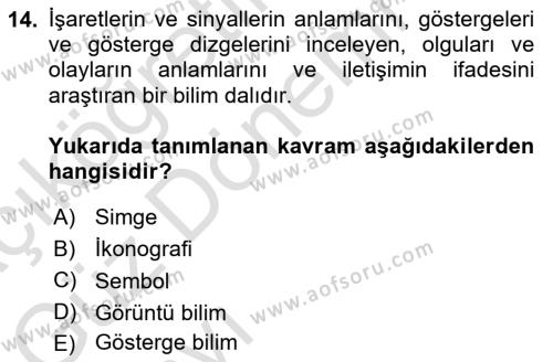 Temel Sanat ve Tasarım Eğitimi Dersi 2023 - 2024 Yılı (Vize) Ara Sınavı 14. Soru