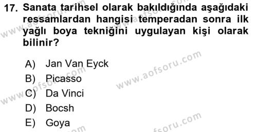 Temel Sanat ve Tasarım Eğitimi Dersi 2023 - 2024 Yılı (Vize) Ara Sınavı 17. Soru