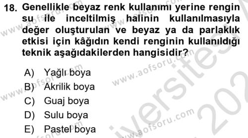 Temel Sanat ve Tasarım Eğitimi Dersi 2023 - 2024 Yılı (Vize) Ara Sınavı 18. Soru