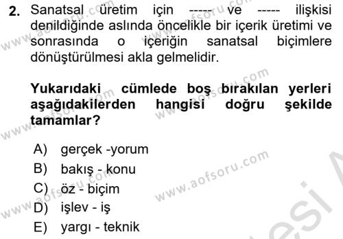 Temel Sanat ve Tasarım Eğitimi Dersi 2023 - 2024 Yılı (Vize) Ara Sınavı 2. Soru