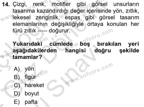 Temel Sanat ve Tasarım Eğitimi Dersi 2023 - 2024 Yılı (Final) Dönem Sonu Sınavı 14. Soru