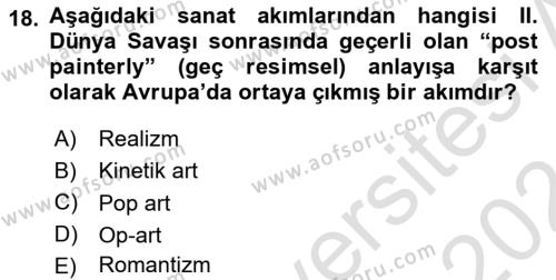 Temel Sanat ve Tasarım Eğitimi Dersi 2023 - 2024 Yılı (Final) Dönem Sonu Sınavı 18. Soru