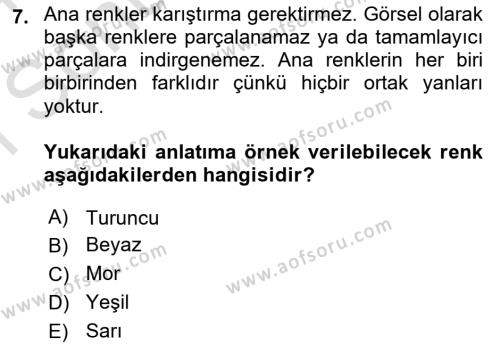 Temel Sanat ve Tasarım Eğitimi Dersi 2023 - 2024 Yılı (Final) Dönem Sonu Sınavı 7. Soru