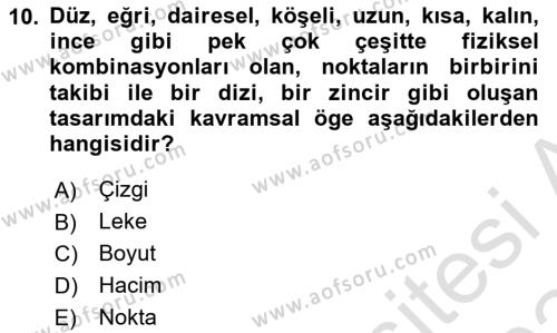 Temel Sanat ve Tasarım Eğitimi Dersi 2023 - 2024 Yılı Yaz Okulu Sınavı 10. Soru