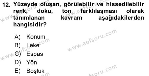 Temel Sanat ve Tasarım Eğitimi Dersi 2023 - 2024 Yılı Yaz Okulu Sınavı 12. Soru