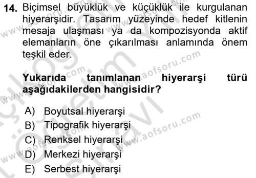 Temel Sanat ve Tasarım Eğitimi Dersi 2023 - 2024 Yılı Yaz Okulu Sınavı 14. Soru