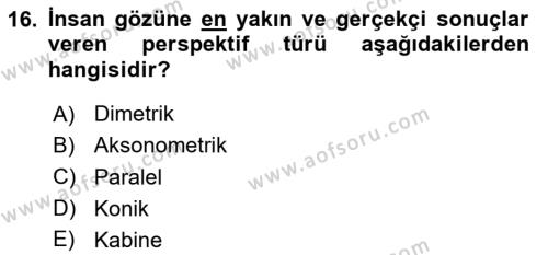 Temel Sanat ve Tasarım Eğitimi Dersi 2023 - 2024 Yılı Yaz Okulu Sınavı 16. Soru