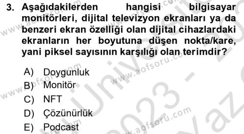 Temel Sanat ve Tasarım Eğitimi Dersi 2023 - 2024 Yılı Yaz Okulu Sınavı 3. Soru