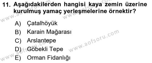 Anadolu Kültür Tarihi Dersi 2021 - 2022 Yılı (Vize) Ara Sınavı 11. Soru