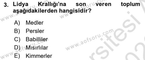 Anadolu Kültür Tarihi Dersi 2021 - 2022 Yılı (Vize) Ara Sınavı 3. Soru