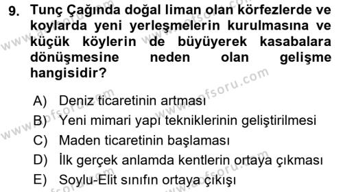 Anadolu Kültür Tarihi Dersi 2021 - 2022 Yılı (Vize) Ara Sınavı 9. Soru