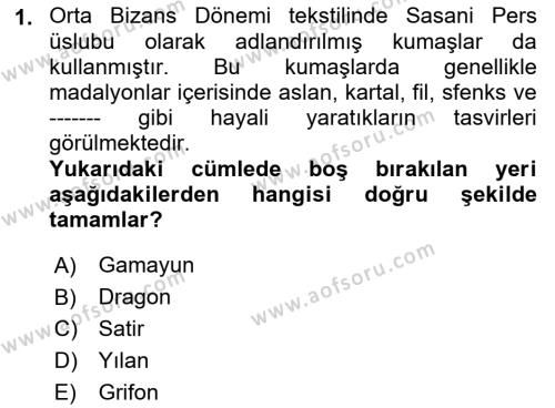 Anadolu Kültür Tarihi Dersi 2021 - 2022 Yılı Yaz Okulu Sınavı 1. Soru