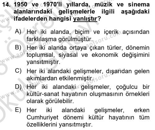 Anadolu Kültür Tarihi Dersi 2022 - 2023 Yılı Yaz Okulu Sınavı 14. Soru