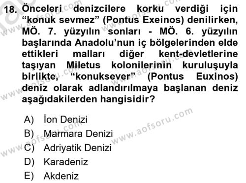 Anadolu Kültür Tarihi Dersi 2022 - 2023 Yılı Yaz Okulu Sınavı 18. Soru