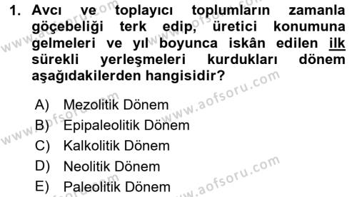 Anadolu Kültür Tarihi Dersi 2023 - 2024 Yılı (Vize) Ara Sınavı 1. Soru