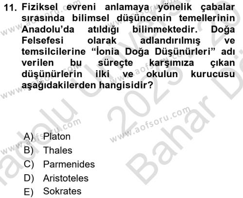 Anadolu Kültür Tarihi Dersi 2023 - 2024 Yılı (Vize) Ara Sınavı 11. Soru